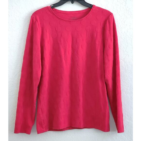 TOP/T-SHIRT/BLOUSE-TALBOTS-Solid Red-Raised Material Rounds-Long Sleeves-Size LG - Picture 1 of 13